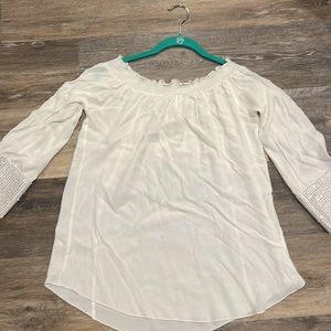 Boutique White Blouse with rhinestone sleeves